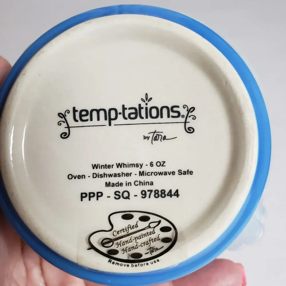 Temptations By Tara Winter Whimsy Hand Painted Bowl With Lid 6oz‎ Oven Safe Snow